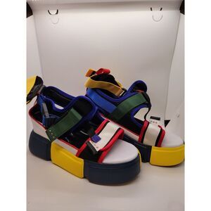 Sandals Sz 8.5 Women Leather Chunky Platform Wedges Gladiators Multi-Colored